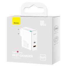 СЗУ-адаптер Baseus GaN5 Pro 100W (Type-C / USB) + кабель Type-C - Type-C (Белый) CCGP090202